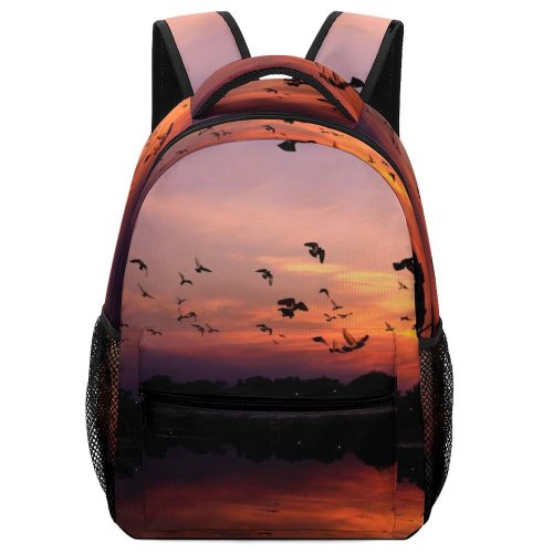 yanfind Children's Backpack Backlit Mirror Clouds Sunset Evening  Outdoors Scenic Flying Flock Lake Reflection Preschool Nursery Travel Bag
