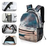 yanfind Children's Backpack Beautiful Sunset Evening Kayaking Boat Lake Reflection Dawn Birds Sea Watercraft Fisherman Preschool Nursery Travel Bag