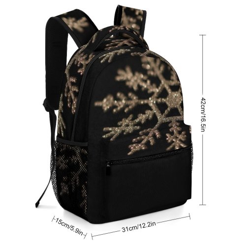 yanfind Children's Backpack Gliterry Art Snow Christmas Dark Decorative Decoration Snowflake Frost Gold Preschool Nursery Travel Bag