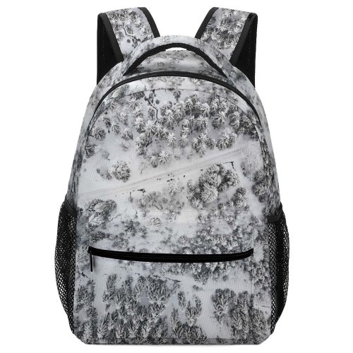 yanfind Children's Backpack Grey Outdoors Snow  Plant Tree Winter Abies Fir Landscape Scenery Frost Preschool Nursery Travel Bag