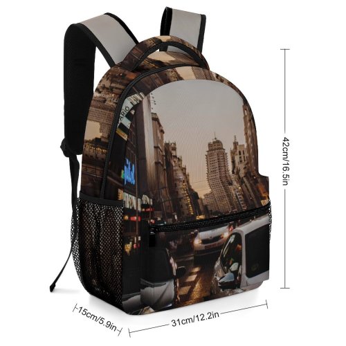 yanfind Children's Backpack  Street City Dark Lights Landscape Daylight Traffic Evening Travel Light Buildings Preschool Nursery Travel Bag