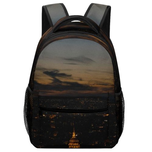 yanfind Children's Backpack Golden Silhouettes City Dark Lights Scenery Clouds Sunset Landscape Evening Buildings Sight Preschool Nursery Travel Bag