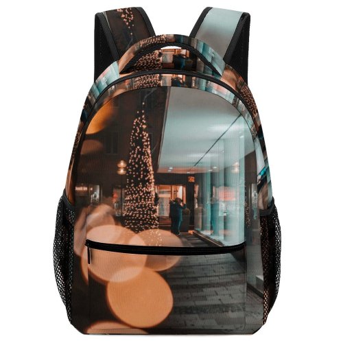 yanfind Children's Backpack Festive Showcase Tree Winter Sidewalk Magic City Dark Design Decor Shiny Preschool Nursery Travel Bag