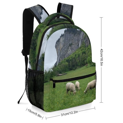 yanfind Children's Backpack Grassland Outdoors Countryside Grazing Meadow Pasture Ranch Rural Lauterbrunnen Farm Field Sheep Preschool Nursery Travel Bag