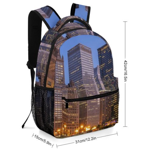 yanfind Children's Backpack Golden Chicago City Illuminated Lights Downtown Cityscape Traveling Light Buildings Preschool Nursery Travel Bag