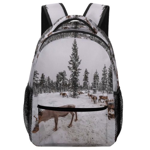 yanfind Children's Backpack Frozen Daylight Freezing Deer Frost Coniferous Frosty Winter Outdoors Reindeer Scenic Woods Preschool Nursery Travel Bag
