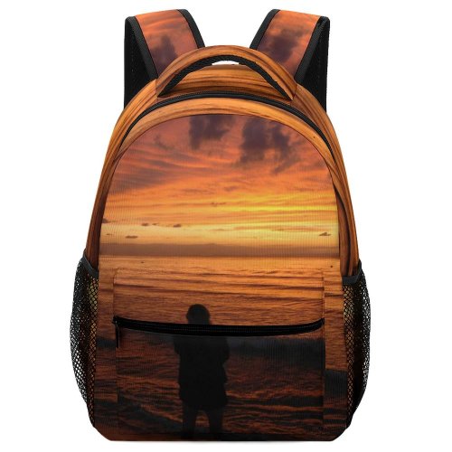 yanfind Children's Backpack Backlit Yacht Sunset Landscape Evening Light Beach Sunrise Boat Silhouetted Seashore Lake Preschool Nursery Travel Bag