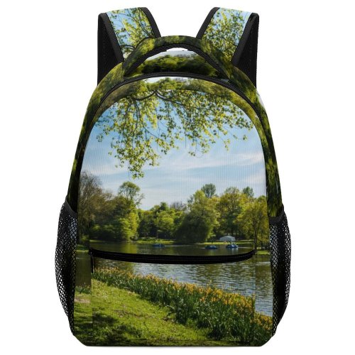 yanfind Children's Backpack Grass Boats Landscape Park Summer River Outdoors Scenic Trees Lake Watercrafts Preschool Nursery Travel Bag