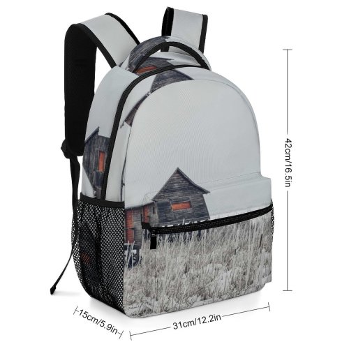yanfind Children's Backpack Frozen Winter Farm Rural Fence Clouds Hazy Grass Freeze Landscape Field Preschool Nursery Travel Bag
