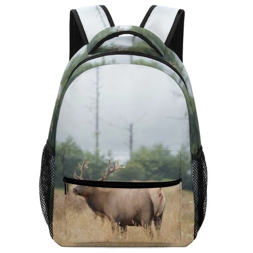 yanfind Children's Backpack Outdoors Landscape Deer Stag Buck Meadow Antlers Hayfield Grass Wild Wildlife Elk Preschool Nursery Travel Bag