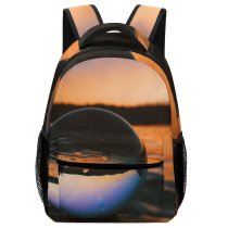 yanfind Children's Backpack Golden Dark Sand H Ball Clouds Sunset Landscape Beach Glass Preschool Nursery Travel Bag