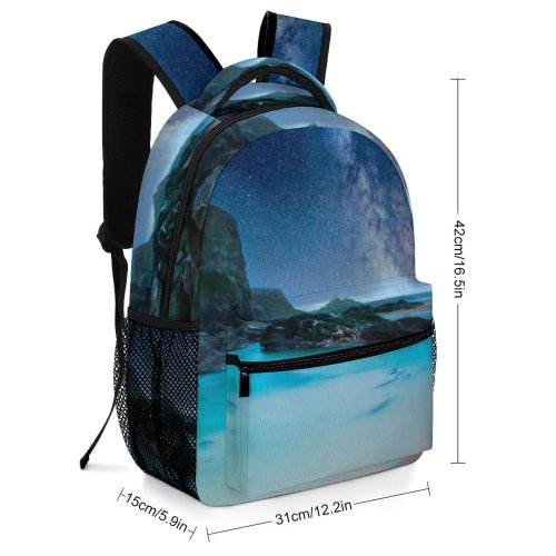 yanfind Children's Backpack  Shore Beach Night Starry Sand Exposure Outdoors Scenic Rocks Seashore Sky Preschool Nursery Travel Bag