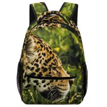 yanfind Children's Backpack Leopard Big Carnivore Grass Wild  Outdoors Felidae Whiskers Hunter Wildlife Focus Preschool Nursery Travel Bag