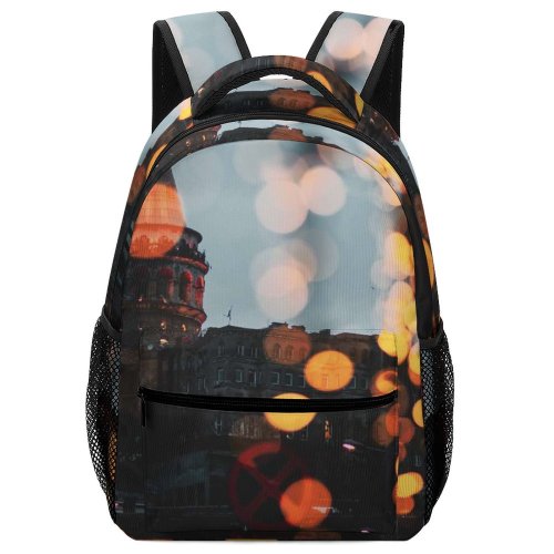 yanfind Children's Backpack  Bokeh Evening Travel Christmas City Dark String Buildings Lights Illuminated Defocused Preschool Nursery Travel Bag