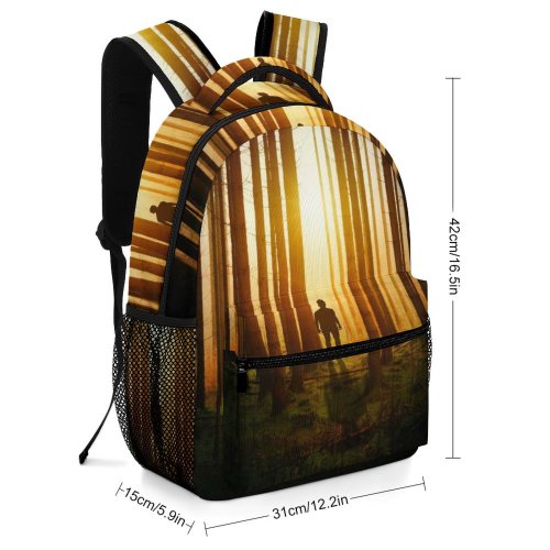 yanfind Children's Backpack Backlit Tree Fog Dark Forest Sunlight Sunset Mystery Wood Landscape Evening Light Preschool Nursery Travel Bag