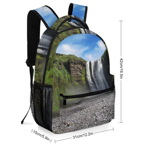 yanfind Children's Backpack Flowing Clouds Grass Landscape Waterfalls Daytime Pebbles Scenic Flow Stones Cliff Preschool Nursery Travel Bag