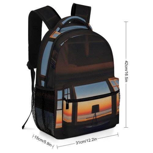 yanfind Children's Backpack Dark Design Paintings Lamp Home Sunset Window Lampshade Room Light Sunrise Architecture Preschool Nursery Travel Bag