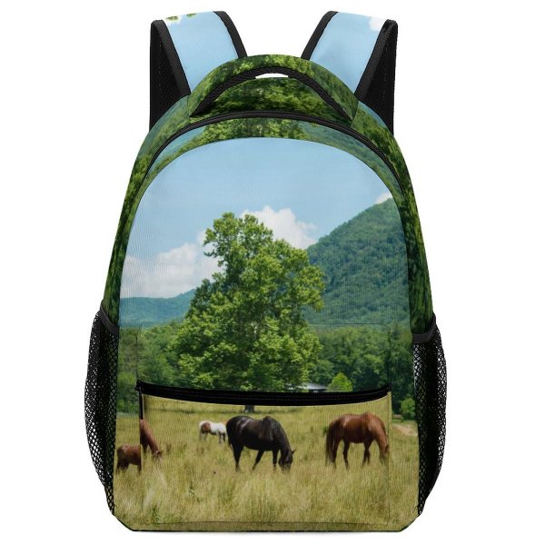 yanfind Children's Backpack Grassland Outdoors Horse Countryside Farm Grazing Meadow Pasture Ranch Rural Cattle Cow Preschool Nursery Travel Bag