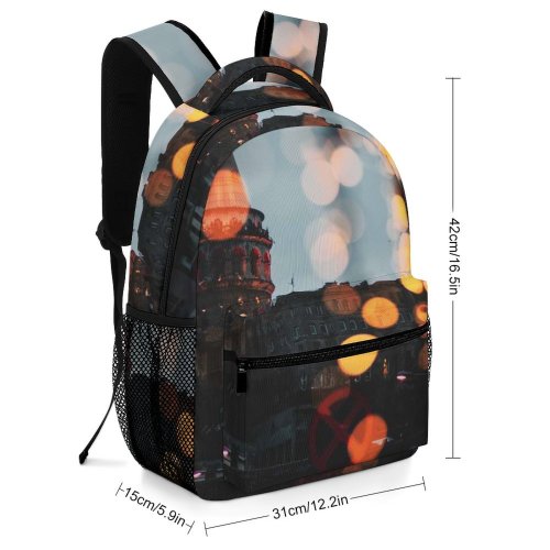 yanfind Children's Backpack  Bokeh Evening Travel Christmas City Dark String Buildings Lights Illuminated Defocused Preschool Nursery Travel Bag