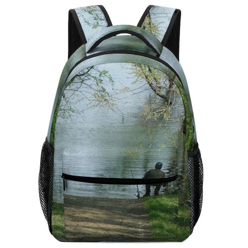 yanfind Children's Backpack Fisherman Danube River Fishing Fish Natural Landscape Tree Bank Vegetation Watercourse Resources Preschool Nursery Travel Bag