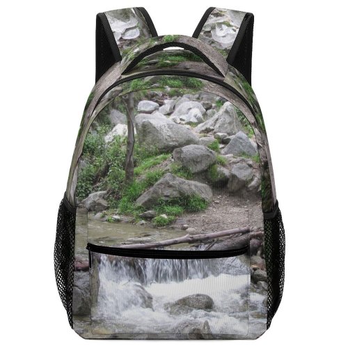 yanfind Children's Backpack Creek Canyon Flow Woods Forest Wilderness Logs Trees Rocks Grass Landscape Preschool Nursery Travel Bag