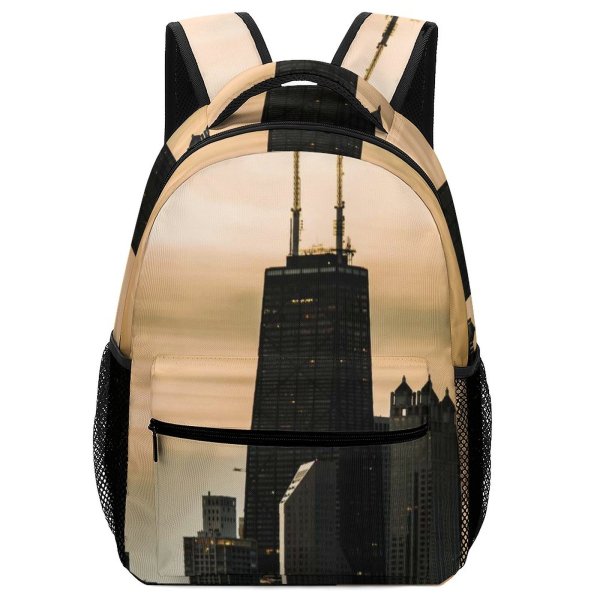 yanfind Children's Backpack Golden Tall City Design Lights Downtown Cityscape Clouds Sunset Evening Buildings Preschool Nursery Travel Bag