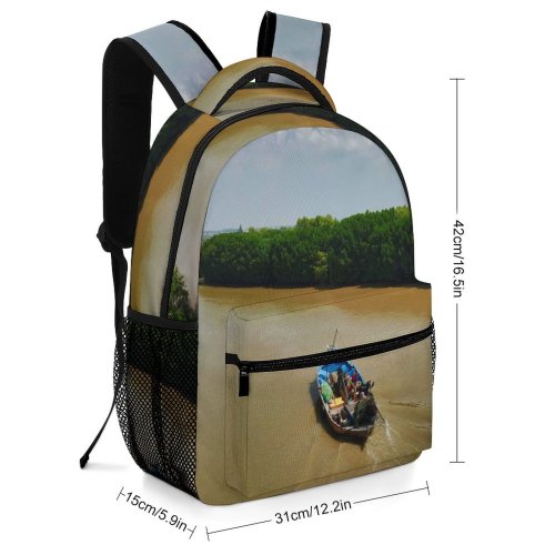 yanfind Children's Backpack Fishermen Forest Footage Landscape Daylight Boat River Outdoors Scenic Woods Fishing Aerial Preschool Nursery Travel Bag