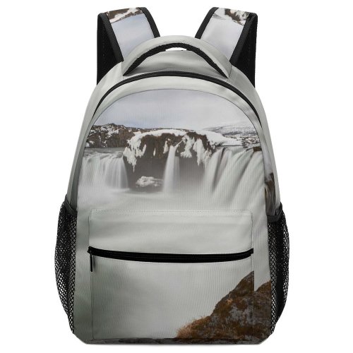 yanfind Children's Backpack Grey Iceland   Snow Goeafoss Sightseeing  Outdoors Waterfall March Rock Preschool Nursery Travel Bag