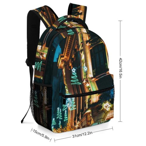 yanfind Children's Backpack  Street City Dark Time Illuminated Lights Roadway Landscape Evening Asphalt Building Preschool Nursery Travel Bag