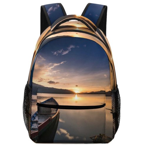 yanfind Children's Backpack Golden Clouds Sunset Landscape Mountains Evening Beach Boat Transportation Outdoors Hour Preschool Nursery Travel Bag