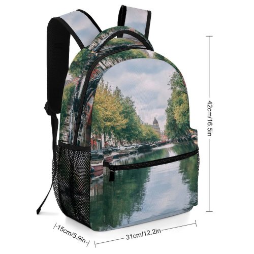 yanfind Children's Backpack Boats Amsterdam River Tourism City Canal Iconic Buildings Architecture Town Preschool Nursery Travel Bag