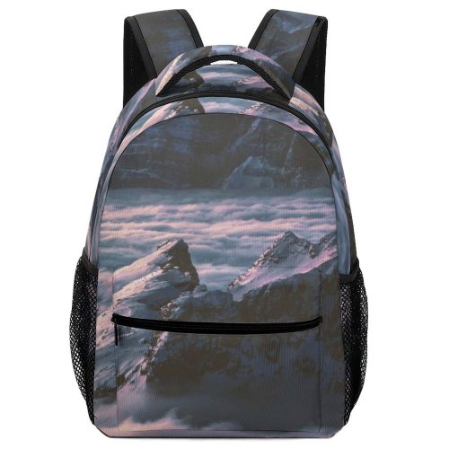yanfind Children's Backpack Backlit Winter Fog Clouds Desktop Sunset Landscape Mountains Evening Travel Outdoor Outdoors Preschool Nursery Travel Bag