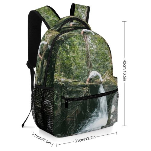 yanfind Children's Backpack Matale Bush Birds Tree Plant Waterfall Jungle Woodland River Outdoors Preschool Nursery Travel Bag