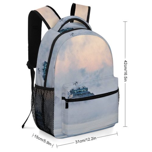 yanfind Children's Backpack Boat Transportation Vehicle Fog Outdoors Helsinki Suomi Grey Mist Vessel Watercraft Sea Preschool Nursery Travel Bag