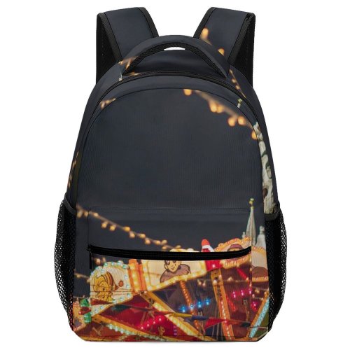 yanfind Children's Backpack Festive Landmark Fair Festival Park Carousel Winter Journey City Street Tourism Preschool Nursery Travel Bag