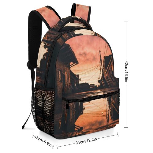 yanfind Children's Backpack Golden Street Dark Afterglow Mirror Clouds Nobody Sunset Empty Buildings Sunrise Puddle Preschool Nursery Travel Bag