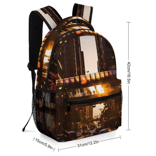 yanfind Children's Backpack  Golden Tall Street City Dark Footbridge Illuminated Downtown Sunset Traffic Evening Preschool Nursery Travel Bag