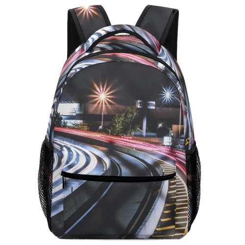 yanfind Children's Backpack Expressway Street City Lights Roadway Fast Lamps Evening Traffic Light Buildings Preschool Nursery Travel Bag