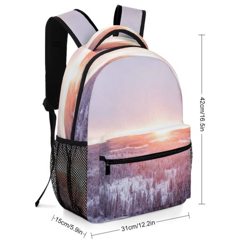 yanfind Children's Backpack Frozen Winter Forest Season Scenery Sunset Landscape Travel Sunny Light Conifer Snow Preschool Nursery Travel Bag