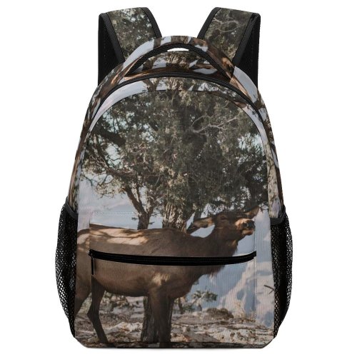 yanfind Children's Backpack Wood Winter Reindeer Moose Horn Park Buck Tree Bull Wild Wildlife Antler Preschool Nursery Travel Bag