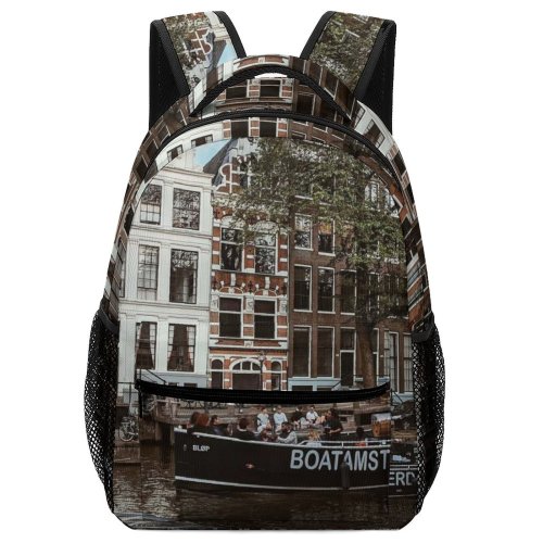 yanfind Children's Backpack Amsterdam Street Tourism City Canal Landscape Daylight Traveling Travel Light Buildings Boat Preschool Nursery Travel Bag