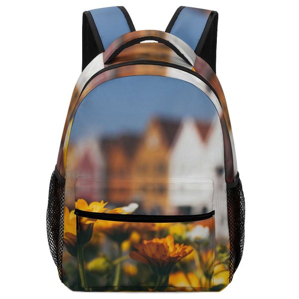 yanfind Children's Backpack  Floral City Rural Flowers Season Daylight Sunny Buildings  Growth Houses Preschool Nursery Travel Bag
