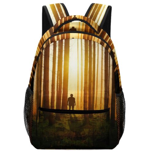 yanfind Children's Backpack Backlit Tree Fog Dark Forest Sunlight Sunset Mystery Wood Landscape Evening Light Preschool Nursery Travel Bag