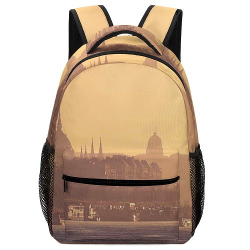 yanfind Children's Backpack Grey Architecture Building Spire Steeple  Budapest Boat Transportation Vehicle Fog Dome Preschool Nursery Travel Bag