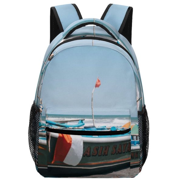 yanfind Children's Backpack Bay Shore Vehicle Boat Summer Travel Coast Sand Transportation Sea Outdoors Watercraft Preschool Nursery Travel Bag