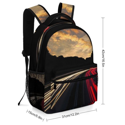yanfind Children's Backpack Expressway Dark Lights Clouds Fast Asphalt Curve Light Highway Lane Transportation Preschool Nursery Travel Bag