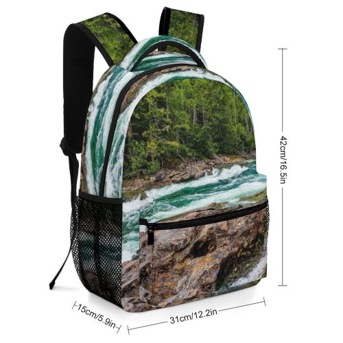 yanfind Children's Backpack Flowing Forest Rocky Mother Landscape Pine Rapids Riverside Riverbank River Outdoors Preschool Nursery Travel Bag