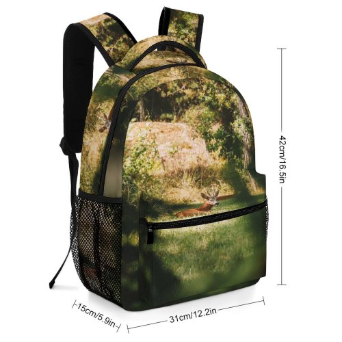 yanfind Children's Backpack Outdoors Landscape Dawn Fall Park Buck Fawn Tree Grass Wood Wildlife Leaf Preschool Nursery Travel Bag