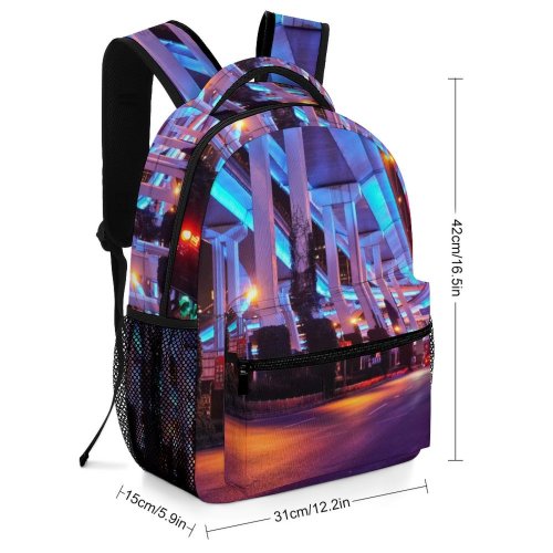 yanfind Children's Backpack Flyovers City Dark Lights Downtown Empty Bridges Roads Evening Traffic Urban Transportation Preschool Nursery Travel Bag