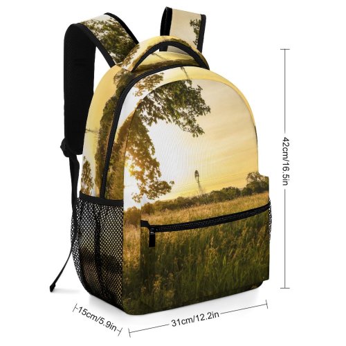 yanfind Children's Backpack Landscape Rural Sunrise Sunlight Countryside Plant Farm Pictures Grassland Outdoors Tree Preschool Nursery Travel Bag